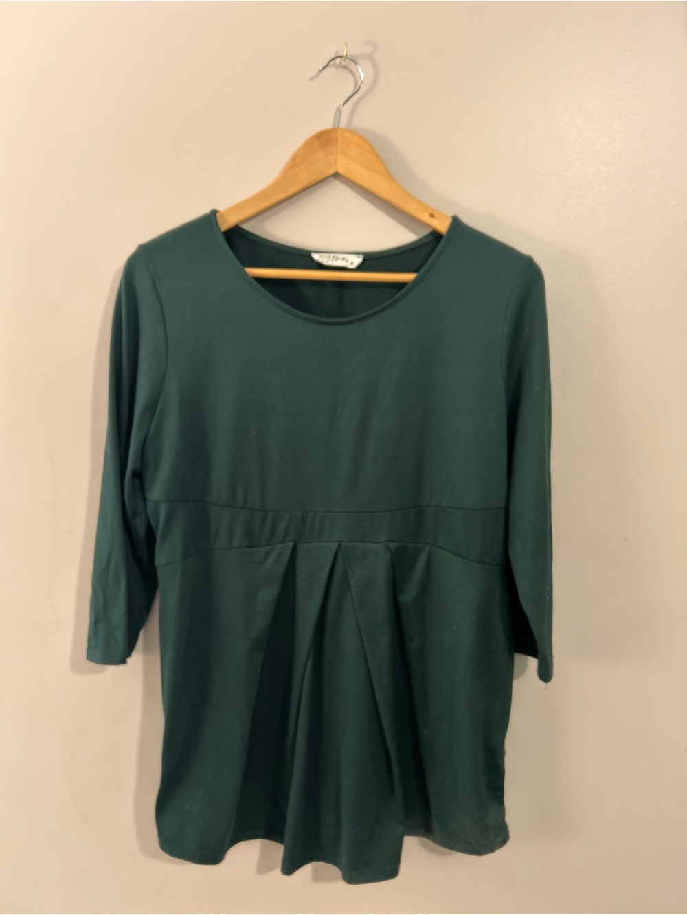 Hello MIZ Forest Green Scoop Neck Pleated Long Sleeve Maternity Top